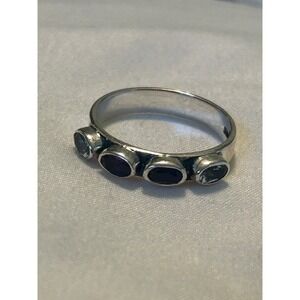 925 Sterling Silver Amethyst Aquamarine Four Stone Oval Bezel Band Ring India